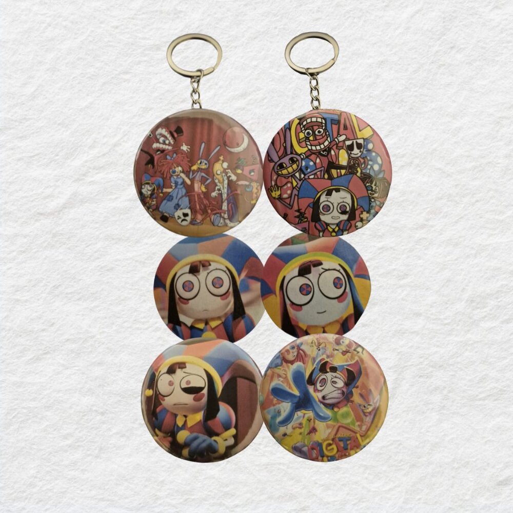 THE AMAZING DIGITAL CIRCUS SET! (2) Keychains, (2) Buttons, (2) Magnets